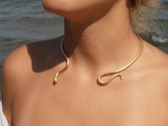 Cincin Diy, Choker Collar Necklace, Snake Necklace, Handmade Brass, Gold Choker, Choker Collar, Diy Schmuck