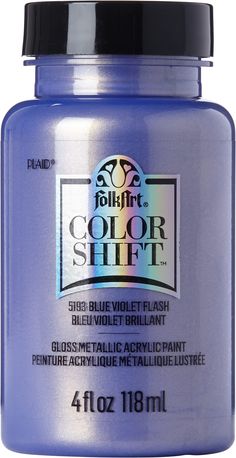 a bottle of blue paint with the words color shift on it's top and bottom