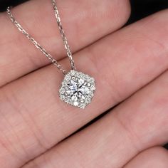 LAB CREATED DIAMOND PENDANT EXCELLENT IDEAL ROUND CUT CUSHION HALO NECKLACE 14k Filigree Wedding Band, Vintage Engagement Ring Settings, Cushion Halo, Halo Necklace, Halo Pendant, Diamond Engagement Ring Set, Natural Diamond Engagement Ring, Tiny Diamond, Cushion Cut Diamonds