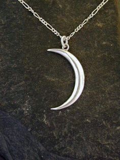 "This solid 3 Dimensional Cresent Moon pendant is Sterling Silver. The included chain is a Sterling Silver Figaro 50 chain. You may choose 16, 18 or 20 inch at the same price. Other length available at sightly higher prices. The Cresent Moon pendant measures 1 1/4\" tall by 3/4\" across. I hand cast all my pieces using the lost wax casting method. Please ask your needs. You may call me with questions, often I am out so please use my machine. 831-476-3176. Satisfaction Guaranteed! I send items US Moon Necklace Men, Silver Moon Necklace, Moon Necklace Silver, Native Jewelry, Moon Jewelry, Silver Moon, Moon Pendant, Moon Necklace, Turquoise Pendant