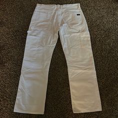 White Dickies Work Pants. Never Worn, In Great Condition White Straight Jeans For Work, White Cargo Pants With Side Pockets, White Wide Leg Utility Cargo Pants, White Full Length Cargo Pants With Side Pockets, White Cargo Pocket Trousers, White Utility Full Length Cargo Pants, White Mid-rise Utility Pants, White Full-length Cotton Cargo Pants, White Cotton Full-length Cargo Pants