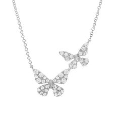 Designed to symbolize the unique, timeless bond between parent and child, this butterfly necklace has pave diamonds with high polish accents. See the matching earrings here and here. Each piece is handcrafted, just for you, using ethically sourced materials. Diamond Butterfly Charm Jewelry For Wedding, Luxury Diamond Jewelry With Butterfly Charm, Butterfly Shaped Diamond Necklace, Elegant Butterfly Diamond Necklace As Gift, Elegant Butterfly Diamond Necklace Gift, Diamond Butterfly Necklace In Fine Jewelry Style, Elegant Butterfly-shaped Diamond Necklace Gift, Diamond Butterfly Charm Jewelry, Fine Jewelry Butterfly Pendant With Diamond Accents