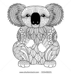 a koala bear with intricate patterns on it's face, sitting in front of a white background