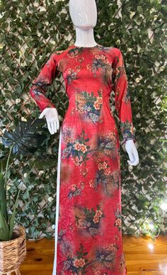 💚High quality Red Floral Brocade Silk Ao Dai material, cool and slightly elastic 💚This is a model of Ao Dai with elegant, polite style, meticulous to every detail Product information: 💚The product has a slight stretch 💚Feminine elegant color 💚We sell the Ao Dai and pants separately; you can buy only Ao Dai or Ao Dai +Pants  💚The matching pants can be White or Yellow pants. Please let me know the pants color you choose when you place order the pants 💚It's Asian size, it may run out 1-2 sma Traditional Long Dress, Ao Dai Vietnamese, Long Dress For Women, Yellow Pants, Elegant Color, Matching Pants, Pants Color, Dress For Women, Dress Clothes For Women