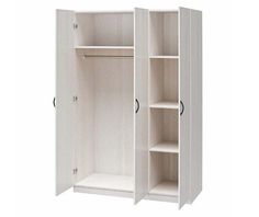 an open white cabinet with two shelves and one door on the right side, in front of a white background