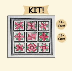 a cross stitch pattern with the words kit on it and an image of a quilt