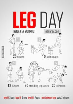 a poster with instructions on how to do a leg day workout for men and women