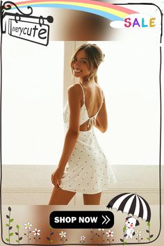 Sexy Women Polka Dot Spaghetti Strap Sress Backless Tie Up Holiday V Neck Dress Ladies Boho Beach Dresses Summer Boho Beach Dress, Beach Dresses Summer, Dresses Summer, Boho Beach, Beach Dresses, V Neck Dress, Suspenders, Womens Fashion Casual, Spaghetti Strap