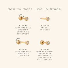 Reimagine your routine with a pair of earrings that show off your adventurous side. Each lightweight stud features a shorter post length and a screw-on ball-style back so you can fix it and forget it for comfortable, long-term wear. Exchange the snags and pokes of traditional earring backs for a style that is cartilage and lobe friendly, headphone ready, and nap approved. Live loudly and sleep soundly– because these ultra versatile studs are made to meet the moment. How To Wear: Unscrew the ball Gold Screw Back Earrings, Jewellery Advent Calendar, Baguette Studs, Made By Mary, Cross Earrings Studs, Traditional Earrings, Bar Stud Earrings, Butterfly Earrings Stud, Bar Studs