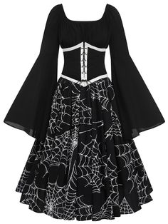 Embrace gothic allure with Retro Stage's Halloween Spider Web Swing Dress. Step into the darkness with this stylish and haunting ensemble.