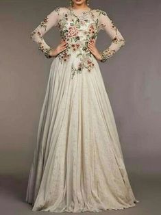 Colorful Embroidered Wedding Dress for Women, Bride Pastoral Marriage Bridal Flower Dresses, Wedding Attire, Bridesmaid Dress, Wedding Dress - Etsy Cream Anarkali Gown In Georgette, Cream Anarkali Georgette Gown, Traditional Cream Floor-length Gown, Cream Semi-stitched Gown For Eid, Intricately Embroidered Floor-length Wedding Dress For Reception, Intricate Embroidered Floor-length Wedding Dress For Reception, Off White Anarkali Floor-length Gown, Floral Embroidered Dresses With Fitted Bodice For Wedding, Intricate Embroidery Floor-length Wedding Dress For Reception