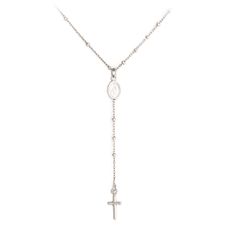 Sterling Silver Cross and Mary Medal Elegant Crucifix Necklaces With Adjustable Chain, Elegant Crucifix Necklace With Adjustable Chain, Sterling Silver Crucifix Necklace In Fine Jewelry Style, Fine Sterling Silver Crucifix Necklace, Spiritual Cross Pendant Necklace For Formal Occasions, Sterling Silver Crucifix Clavicle Chain, Sterling Silver Clavicle Chain Crucifix Jewelry, Silver Crucifix Necklace In Fine Jewelry Style, Fine Jewelry Silver Crucifix Necklace