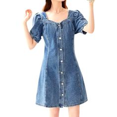 Introducing the vintage wash buttoned denim dress from our 2023 Summer Collection ââ‚?a classic flair piece that evokes effortless elegance!Why You'll Love ItThis iconic dress is the perfect blend of contemporary fashion and vintage charm. Crafted from high-quality denim. it features a stylish mini fit. a dark wash distressed pattern. and a sleek buttoned closure ââ‚?perfect for making a statement while embracing the '90s punk trend renaissance!Key Highlights: Vintage Vibe: This dress is designe Fitted A-line Denim Dresses, Denim Blue Cotton Button-up Dress, Button-up Denim Blue Cotton Dress, Denim Blue Cotton Dresses With Buttoned Pockets, Cotton A-line Dresses With Button Closure, Cotton Denim Midi Dress With Buttons, Dark Wash Buttoned Summer Dress, Non-stretch Cotton Denim Dress With Buttons, Denim Blue Cotton Dress With Buttons