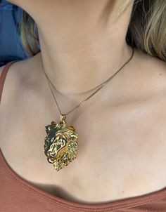 "Discover the elegance and majesty of our 18k Gold-Plated Lion Head Necklace. This unique necklace is a testament to modern craftsmanship, featuring a stunning lion head pendant 3D printed in high-quality resin and meticulously gold-plated for a luxurious finish. Designed to make a regal statement, this piece is perfect for women who appreciate bold, fashion-forward jewelry. Each necklace exudes a sense of royalty and sophistication, making it an ideal accessory for any outfit. Whether you're dressing up for a special occasion or adding a touch of glamour to your everyday look, this necklace is sure to turn heads. Embrace your inner strength and grace with this beautifully crafted lion head necklace, a symbol of power and beauty. ➵ Handmade item to order ❤ ➵ Finish: 18k Gold, Silver Or 18k Lion Head Necklace, Lion Necklace, Quirky Jewelry, Lion Head, Gold Plated Chains, Unique Necklaces, Gold Pendant, Silver Gold, 18k Gold