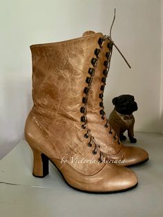 Vintage Fitted Lace-up Boots With Snip Toe, Steampunk Round Toe Boots For Fall, Steampunk Boots With Round Toe For Fall, Vintage Leather Lace-up Boots With Pointed Toe, Vintage Lace-up Boots With Snip Toe And Leather Sole, Vintage Brown Faux Leather Boots, Vintage Snip Toe Heeled Boots With Reinforced Heel, Steampunk Lace-up Boots With Round Toe For Fall, Leather Steampunk Boots For Winter