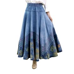 Make a bold statement this summer with our 2023 Spring-Summer Collection Bohemian Flower print denim skirt! Featuring a boho-style. this long. high-waisted skirt with embroidered details and rubber closure is the perfect blend of contemporary fashion and nostalgic grunge.Why You'll Love It: Embroidered Details: Delicate floral embroidery on the edges of this skirt brings a touch of boho-inspired style. Long & High-Waisted: The length and high-waisted cut of this skirt accentuate any figure. maki Non-stretch High Waist Denim Skirt For Spring, Blue Patchwork Skirt For Fall, Casual Blue Bottoms With Floral Patchwork, Bohemian Patchwork Maxi Skirt For Spring, Summer Patchwork Denim Skirt, Spring Denim Skirt With Patchwork, Summer Patchwork Denim Blue Denim Skirt, Summer Patchwork Denim Skirt In Denim Blue, Bohemian Non-stretch Bottoms With Floral Embroidery