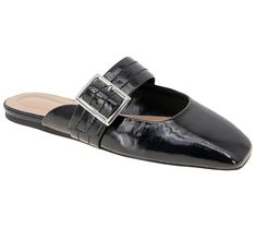 Step into effortless style with this moto-inspired slip-on mule that merges edgy aesthetics with casual comfort. Its standout oversized buckle detail adds a bold touch to any outfit, making it a versatile choice for any season. From BCBGeneration. Black Slide Mules With Buckle Closure, Chic Slide Mules With Buckle Closure, Casual Slip-on Mules With Buckle Closure, Modern Slide Mules With Buckle Closure, Casual Flat Mules With Buckle Closure, Trendy Flat Heel Mules With Buckle Closure, Trendy Round Toe Mules With Buckle Closure, Trendy Mules With Buckle Closure And Round Toe, Casual Slide Mules With Buckle Closure