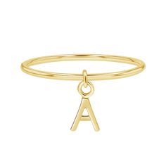 This dainty custom Initial Drop Ring features a dangling letter charm of your chosen initial. Crafted in 14K Solid Gold and set on our best selling wire band, our Initial Drop Ring is the perfect gift for yourself or a loved one!  Available in 14K Yellow, White & Rose gold.  1.2mm wire  Letter Size: 5mm Solid 14K G Floating Diamond Ring, Open Diamond Ring, Bezel Diamond Rings, Drop Ring, Pave Diamond Band, Letter Ring, Letter Charm, Gold Gifts, Initial Ring