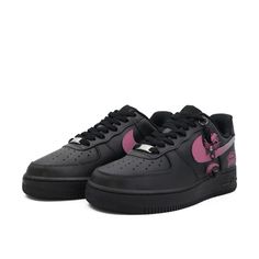 Custom Air Force 1 Low Pink Black Make a bold statement with the Custom Air Force 1 Low Pink Black. These custom sneakers feature a striking combination of vibrant pink and classic black, designed to turn heads and elevate your style. Key Features: Vibrant Pink and Classic Black: The dynamic contrast between vibrant pink and classic black creates a visually appealing look. This color combination adds a touch of modern flair while maintaining a timeless appeal. Premium Materials: Made from high-quality leather and fabric, these sneakers ensure durability and comfort. The premium materials provide a luxurious feel and long-lasting wear. Unique Design Elements: The custom pink and black design adds a personalized touch to the classic Air Force 1 silhouette. This unique combination makes these Nike Air Force 1 With Contrast Sole For Streetwear, Pink Custom Sneakers With Contrast Sole For Streetwear, Black Basketball Shoes With Contrast Sole For Streetwear, Black Nike Air Force 1 Streetwear With Rubber Sole, Streetwear Black Sneakers With Studded Outsoles, Nike Air Force 1 For Streetwear, Black High-top Nike Air Force 1 With Contrast Sole, Nike Air Force 1 With Abzorb Midsole For Streetwear, Black Basketball Shoes With Studded Outsoles For Streetwear