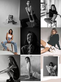 black and white photos of women in different poses