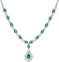 Pear-shaped Emerald Necklace For Formal Events, Formal Drop Emerald Necklace, Drop Emerald Necklaces For Formal Occasions, Emerald Drop Necklace For Formal Occasions, Elegant Silver Drop Emerald Necklace, Formal Teardrop Necklace With May Birthstone, Formal Teardrop Necklace For May Birthstone, Elegant Pear-shaped Emerald Necklaces, Elegant Pear-shaped Emerald Necklace