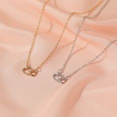 Fashion Element: Love Heart/Heart Shape Style: INS Style Womens Necklaces Simple, Double Heart Necklace, Silver Necklaces Women, Heart Shaped Necklace, Heart Chain, Jade Ring, Trendy Necklaces, Valentines Necklace, Ring Pendant Necklace