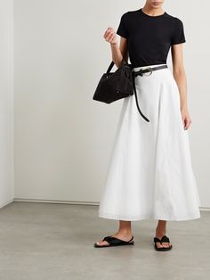 ANOTHER TOMORROW + NET SUSTAIN recycled-taffeta midi skirt | NET-A-PORTER Full Skirt Outfit, White Skirt Outfits, Skirt Outfit Summer, Skirt Inspiration, White Pleated Skirt, Midi Skirt Outfit, Maxi Skirt Outfits, Swimsuit Dress, Skirt Outfit