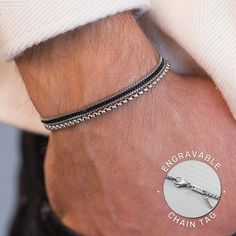 "Introducing a stylish and functional accessory for the modern man - a waterproof men's 4 layers stainless steel chain bracelet with a custom tag near the clasp. This rugged yet handsome bracelet is perfect for everyday wear, whether you're at work or out for a weekend adventure. The durable stainless steel construction ensures longevity, while the custom tag adds a personal touch. Stay on-trend with this versatile and practical bracelet that effortlessly combines style and functionality. The bracelet comes with 2\" (5 cm) extension chain.  The Bracelet is 100% waterproof - you won't have to take it down to the gym/swimming pool and of course the shower. Every purchase comes packaged in a sweet box. It carefully protects items during the shipping and is perfect for gift giving or keeping f Gym Swimming Pool, Stainless Steel Bracelet Men, Silver Chain For Men, Gift Husband, Sweet Box, Custom Tags, Silver Chain Bracelet, Functional Accessories, Men's Jewelry