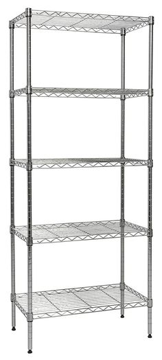 four tiered shelving unit with wheels on each side and three shelves in the middle