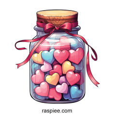 a jar filled with lots of heart shaped candies