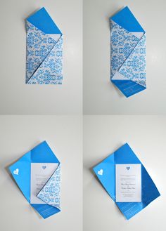 four different views of an origami envelope