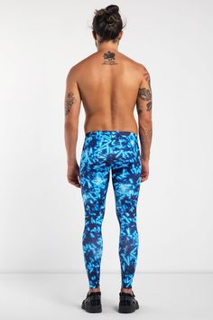 Pulsar Meggings - Kapow Meggings Sporty Breathable Blue Pants, Blue Stretch Breathable Bottoms, Casual Blue Breathable Pants, High Stretch Blue Sports Bottoms, Blue Breathable Athleisure Pants, Blue Stretch Functional Pants, Blue High Stretch Sportswear Bottoms, Blue High Stretch Activewear With Pockets, High Stretch Blue Activewear With Pockets