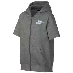 Zip Closure At Front. Make Supersized Seem Small. Split Kangaroo Pocket At Front. Cuffed Short Sleeves And Hem.-Character:Boy -Brand:Nike -Department:Boys -Type:Casual -Closure:Zip Hooded Cotton T-shirt For Sports, Gray Hoodie Sportswear Top, Casual Sports Hoodie Top, Sporty Fleece T-shirt For Streetwear, Nike Fleece Hooded Top, Nike Hooded Fleece Top, Nike Fleece Tops With Relaxed Fit, Nike Fleece Relaxed Fit Top, Nike Relaxed Fit Fleece Tops