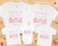 "Looking for matching family shirts for a boho rainbow themed first birthday party. These cute shirts are perfect for a little miss onederful birthday party for a little girl turning 1. Boho Rainbow First Birthday Family Shirts, first birthday Shirt, Rainbow Birthday, Girls  1st Birthday party matching t-shirts, Onderful ⭐️HOW TO ORDER⭐️ Select your quantity of shirts in the specific colour/size and click \"ADD TO BASKET\"   Repeat as needed by returning to the listing button to add more shirts. First Birthday Shirts For Family, Rainbow Cotton Top For Birthday, Pink Family Matching Tops For First Birthday, Boho Rainbow Themed Birthday Party, Little Miss Onederful Birthday Party, First Birthday Family Shirts, Boho Rainbow First Birthday, Birthday Family Shirts, Rainbow Themed Birthday Party