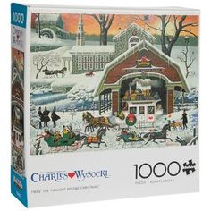 a puzzle box with a christmas scene on it