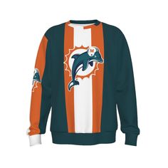 Elevate your game day experience with the Miami Dolphins sweatshirt, a must-have for every true Dolphins fan. Crafted with comfort and style in mind, this sweatshirt features the iconic team logo prominently displayed on the front, proudly showcasing your allegiance. Constructed from high-quality, cozy materials, it's perfect for staying warm during chilly game days or cozy nights in. The classic design and team colors make it a versatile addition to your wardrobe, whether you're cheering from t Collegiate Crew Sweatshirt With Logo Print, Collegiate Hoodie With Logo Print And Crew Neck, Collegiate Crew Neck Hoodie With Logo Print, Fleece Crew Sweatshirt Fan Apparel, Fleece Graphic Print Sweatshirt For Fans, Team Spirit Logo Print Sweatshirt For Game Day, Team Spirit Sweatshirt With Logo Print For Game Day, Fan Apparel Fleece Sweatshirt With Graphic Print, Throwback Crew Neck Top For Sports Events