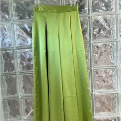 These Nwt High Waisted Satin Effect Beautiful Green Zara Wide Leg Pants With From Pleats Are !!! They Are Sold Out In Stores. Ready For That Spring Or Summer Soire!!! Size Xs Spring Wide Leg Satin Bottoms, High Waist Satin Wide Leg Pants For Work, Formal Satin Pants For Spring, Spring Satin Wide-leg Pants, Fitted Satin Pants For Summer, Fitted Satin Summer Pants, High Waist Satin Wide Leg Pants For Spring, High Waist Pleated Bottoms For Party, Summer Full-length Satin Wide Leg Pants