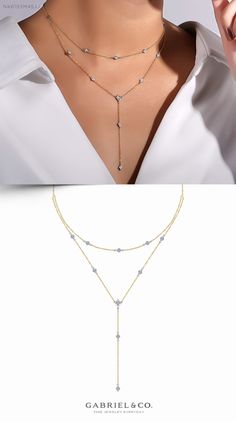 Accentuate your neckline with luxurious necklaces from Gabriel & Co. Discover a wide range of diamond, gemstone, gold and personalized necklaces to revamp an entire look. 14K Yellow-White Gold Fashion Necklace NK6193M45JJ #GabrielNY #DiamondJewelry #FineJewelry #GabrielAndCo #UniqueJewelry#FineJewelry#FashionJewelry#UniqueJewelry#GiftIdeas#UniqueGifts#DiamondStackable#Necklaces#DiamondNecklace #GoldNecklace Womens Necklaces Silver, Prom Necklace, Prom Necklaces, Pearl Necklace Wedding, Y Necklace, Gold Cross Necklace, Bangles Jewelry Designs, Gold Fashion Necklace, Diamond Cross Pendants