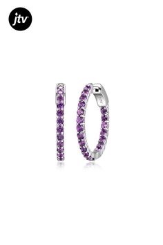 Round African Amethyst Platinum Over Sterling Silver Inside Out Hoop Earrings. Hidden Snap Posts. Purple Gemstone Hoop Earrings, Elegant Purple Hoop Earrings, Purple Hoop Jewelry, Purple Hoop Earrings For Pierced Ears, Purple Small Hoop Earrings For Pierced Ears, Small Purple Hoop Earrings For Pierced Ears, Sterling Silver Hoop Earrings, Sterling Silver Hoops, Silver Hoops