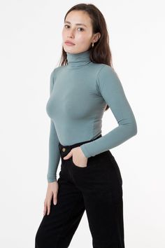 8306GD - Cotton Spandex Garment Dye Turtleneck – Los Angeles Apparel Solid Turtleneck With Thumbholes For Layering, Solid Fitted High Neck Turtleneck, Casual Solid Turtleneck With Thumbholes, Solid High Stretch Turtleneck With Funnel Neck, Casual Turtleneck With Thumbholes, Winter Cotton Stretch Turtleneck, Winter Stretch Cotton Turtleneck, Solid Cotton Turtleneck For Layering, Cotton Turtleneck For Layering