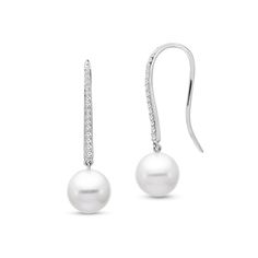 Mastoloni 14kt White Gold 8.5-9mm Pearl Drop Earrings Set with 0.16cts of Diamonds - Jewelry | Elegant Diamond White Teardrop Jewelry, Elegant Platinum Diamond Earrings Gift, Elegant Silver Diamond Earrings With Single Cut, Elegant Diamond White Earrings With Diamond Accents, Elegant Teardrop Diamond Jewelry, Elegant Platinum Earrings With Brilliant Cut, Elegant Platinum Diamond Earrings For Formal Occasions, Elegant Brilliant Cut Platinum Earrings, Elegant Cubic Zirconia Diamond Earrings With Pearl Drop