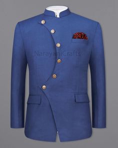 Product Description - The first and most important rule of men's style is you should feel comfortable and confident in your clothes. You will need both these attributes to pull off just about any outfit successfully. A suit that fits increases your confidence and makes you look good. Regardless of how 'classy' or expensive they might be. New Stylish handmade Decent Jodhpuri suit for men for wedding and festive occasions.  Stylish New Bandgala jodhpuri suit  Top Details  -  Color  -  Blue Fabric  - Suiting  Bottom Details - Color  - Blue Fabric - Suiting Bottom Style  - Pant Note 1 :- If you want any other Color in this so please send us a message sothat we will make it according to your choice. Note 2:-  Select your size according to your chest. Note 3 :- If you want in your perfect size t Designer Blue Nehru Jacket With Traditional Drape, Designer Blue Bandhgala With Traditional Drape, Designer Blue Nehru Jacket For Diwali, Designer Blue Nehru Jacket With Zari Work, Designer Blue Bandhgala For Festive Occasions, Designer Tailored Kurta For Semi-formal Occasions, Designer Blue Nehru Jacket, Designer Nehru Jacket For Festivals And Receptions, Designer Tailored Sherwani For Semi-formal Occasions