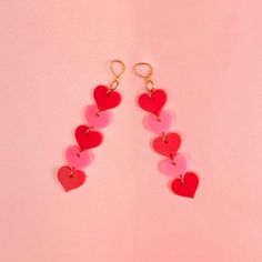 Join Hands, Red Mirror, Red Accessories, Pink Mirror, Funky Earrings, Gold Earrings Dangle, Colorful Heart, Base Metal, Polymer Clay Earrings