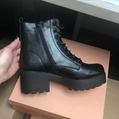 Pair Of Koi Footwear Gin Platform Military Boots In Black. Perfect Condition New In The Box Never Worn Only Tried On. Fall Combat Boots With Platform And Block Heel, Casual Platform Boots With Reinforced Block Heel, Casual Boots With Lug Sole And Block Heel, Casual Platform Boots With Block Heel, Chunky Platform Combat Boots With Block Heel For Fall, Casual Platform Heeled Boots With Block Heel, Fall Combat Boots With Chunky Platform And Block Heel, Casual Platform Boots With Chunky Block Heel, Black Chunky Ankle Combat Boots