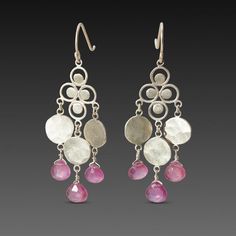 Filigree Chandelier Earrings with Pink Sapphires Stunning Chandelier, Hammered Sterling Silver, Chandelier Earrings, Pink Sapphire, Statement Earrings, Silver Earrings, Special Occasion, Sapphire, Sparkle