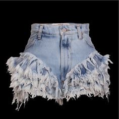 Natasha Zinko | Shorts | Custom Natasha Zinko Ruffle Denim Shorts | Poshmark Natasha Zinko Denim, Spring High-waist Fringe Shorts, High-waist Fringe Shorts For Spring, High Waist Fringe Shorts For Spring, Blue Fringe Shorts For Spring, High Waist Fringe Shorts For Summer, Fitted Denim Bottoms With Ruffles, Blue High-waist Shorts With Ruffles, High Waist Blue Shorts With Ruffles