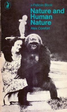 an old book with a woman and a gorilla on it's back, in front of a baby chimpan