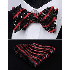 Imported Satin woven microfibr Polyster HBS0601R1WB Bow ties : 4.3 x 2.7 inches(11.0 x 6.8 cm); For neck size(Adjustable): 13-19 inches(32-43 cm); Total length: 39.4 inch(100 cm); Handkerchief size: 10 x 10 inches(25 x 25 cm) Crafts: jacquard woven bow tie Occasions for business/party/dating/wedding etc. Gifts as thanksgiving/Xmas/valentine's day/birthday etc. Black Pocket Square, Business Party, Mens Stripes, Valentines Day Birthday, Jacquard Weave, Tie And Pocket Square, Bow Ties, Pocket Square, Stripes Design