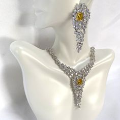 Cubic Zirconia Wedding Necklace Brilliant Clear And Yellow Cubic Zirconia Necklace Comes In A Beautiful Gift Box Diamond Rhinestone Necklace For Wedding, Wedding Crystal Diamond Necklace With Elegant Design, Wedding Diamond Rhinestone Necklace, Sparkling Rhinestone Diamond Necklace For Weddings, Silver Sparkling Diamond Necklace For Weddings, Sparkling Silver Diamond Necklace For Wedding, Wedding Rhinestone Necklace With Sparkling Diamond, Glamorous Diamond Wedding Necklaces, Elegant White Gold Rhinestone Necklace For Wedding