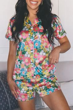 custom floral pajamas, flower pajamas, wedding pajama sets, bridesmaid, bride, womens custom text pajamas, flower print, floral print, daisy print, flower print pajamas, floral print pajamas, custom pajamas, monogram pajamas, wedding pajamas, bridal party, women's pajamas, matching pajama sets, loungewear, womens loungewear, womens pajamas, robes, matching pajamas, wedding pajamas, monogram pajamas, custom satin pajamas, destination wedding, silk pajamas, satin pajama sets Spring Floral Print Pajama Shorts For Pajama Party, Floral Print Pajama Shorts For Pajama Party, Feminine Floral Print Pajama Party Sets, Comfortable Floral Print Sleepwear For Pajama Party, Printed Satin Pajamas, Monogrammed Pajamas, Floral Pajamas, Bridal Party Robes, Wedding Robe